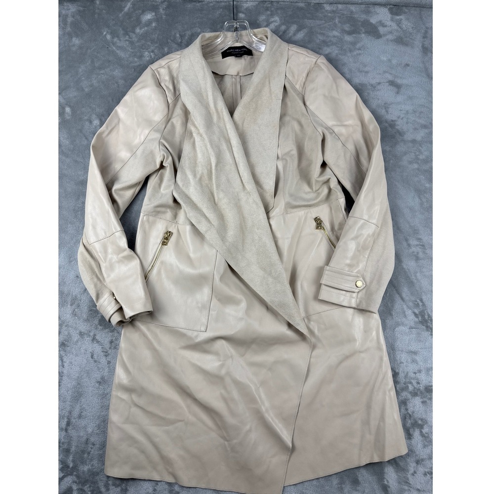 Marc New York Andrew Marc Beige Faux Leather Draped Trench Coat Jacket Large